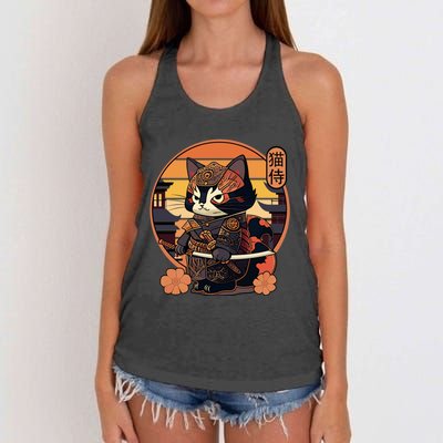 Japanese Samurai Cat Tattoo Kawaii Ninja Cat Women's Knotted Racerback Tank