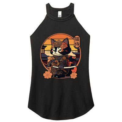 Japanese Samurai Cat Tattoo Kawaii Ninja Cat Women's Perfect Tri Rocker Tank