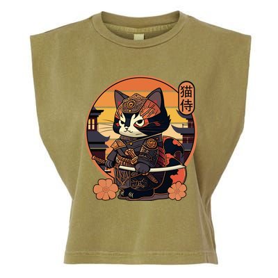 Japanese Samurai Cat Tattoo Kawaii Ninja Cat Garment-Dyed Women's Muscle Tee