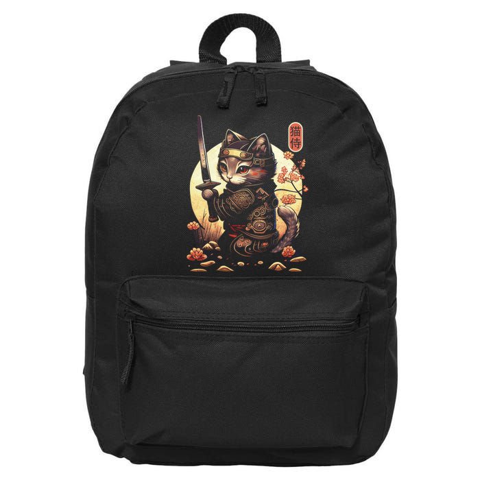 Japanese Samurai Cat Tattoo Kawaii Ninja Cat 16 in Basic Backpack