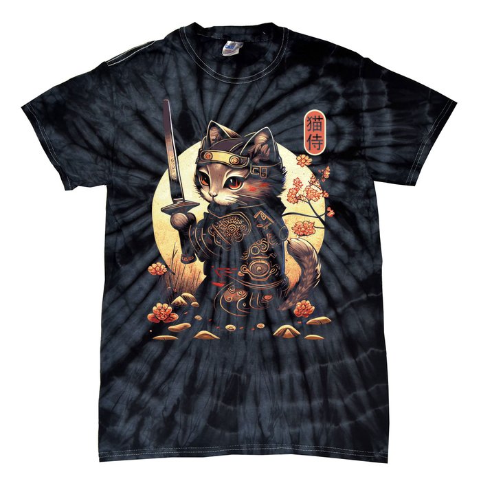 Japanese Samurai Cat Tattoo Kawaii Ninja Cat Tie-Dye T-Shirt