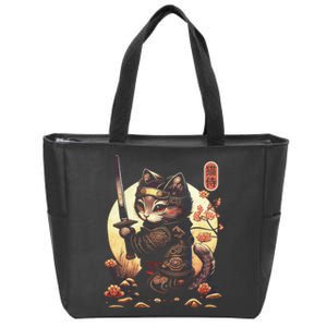 Japanese Samurai Cat Tattoo Kawaii Ninja Cat Zip Tote Bag