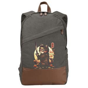 Japanese Samurai Cat Tattoo Kawaii Ninja Cat Cotton Canvas Backpack