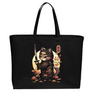 Japanese Samurai Cat Tattoo Kawaii Ninja Cat Cotton Canvas Jumbo Tote