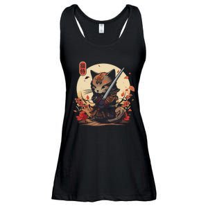 Japanese Samurai Cat Tattoo Kawaii Ninja Cat Ladies Essential Flowy Tank