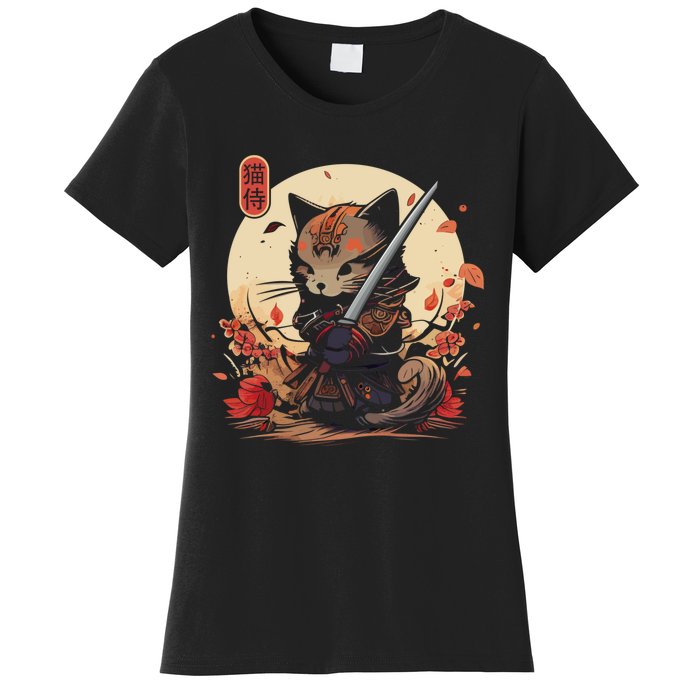 Japanese Samurai Cat Tattoo Kawaii Ninja Cat Women's T-Shirt