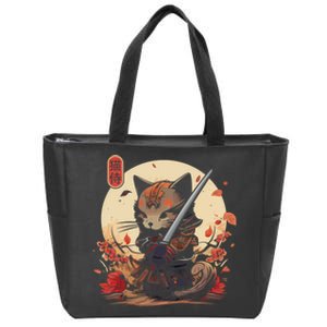 Japanese Samurai Cat Tattoo Kawaii Ninja Cat Zip Tote Bag