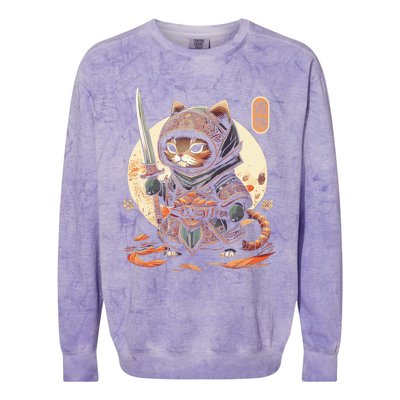 Japanese Samurai Cat Tattoo Kawaii Ninja Cat Ninja Kitten Warriors Colorblast Crewneck Sweatshirt