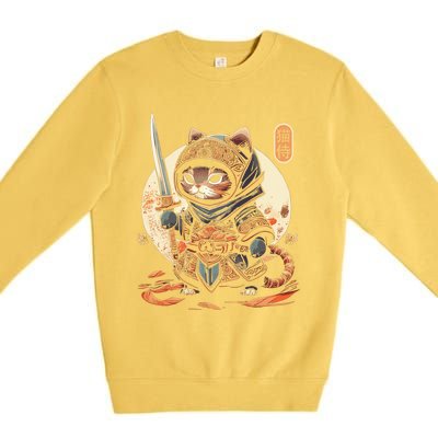 Japanese Samurai Cat Tattoo Kawaii Ninja Cat Ninja Kitten Warriors Premium Crewneck Sweatshirt