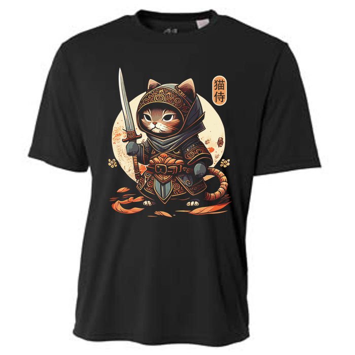 Japanese Samurai Cat Tattoo Kawaii Ninja Cat Ninja Kitten Warriors Cooling Performance Crew T-Shirt