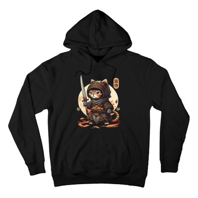 Japanese Samurai Cat Tattoo Kawaii Ninja Cat Ninja Kitten Warriors Hoodie