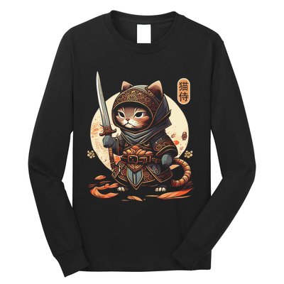 Japanese Samurai Cat Tattoo Kawaii Ninja Cat Ninja Kitten Warriors Long Sleeve Shirt