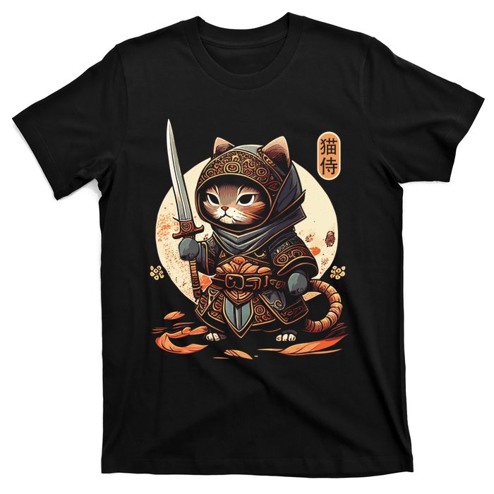 Japanese Samurai Cat Tattoo Kawaii Ninja Cat Ninja Kitten Warriors T-Shirt