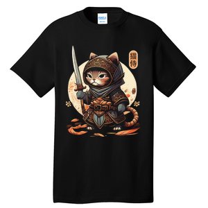 Japanese Samurai Cat Tattoo Kawaii Ninja Cat Ninja Kitten Warriors Tall T-Shirt