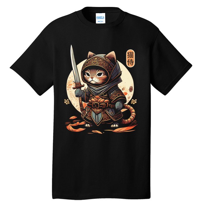 Japanese Samurai Cat Tattoo Kawaii Ninja Cat Ninja Kitten Warriors Tall T-Shirt