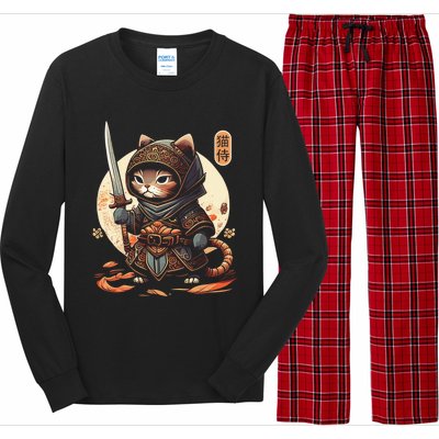 Japanese Samurai Cat Tattoo Kawaii Ninja Cat Ninja Kitten Warriors Long Sleeve Pajama Set