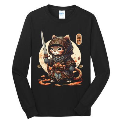 Japanese Samurai Cat Tattoo Kawaii Ninja Cat Ninja Kitten Warriors Tall Long Sleeve T-Shirt