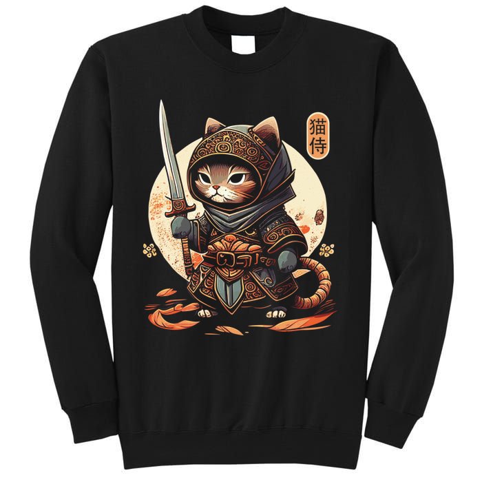 Japanese Samurai Cat Tattoo Kawaii Ninja Cat Ninja Kitten Warriors Tall Sweatshirt