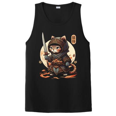 Japanese Samurai Cat Tattoo Kawaii Ninja Cat Ninja Kitten Warriors PosiCharge Competitor Tank