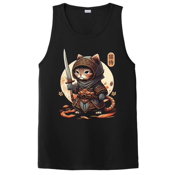 Japanese Samurai Cat Tattoo Kawaii Ninja Cat Ninja Kitten Warriors PosiCharge Competitor Tank