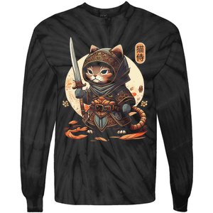 Japanese Samurai Cat Tattoo Kawaii Ninja Cat Ninja Kitten Warriors Tie-Dye Long Sleeve Shirt