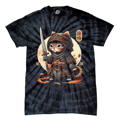 Japanese Samurai Cat Tattoo Kawaii Ninja Cat Ninja Kitten Warriors Tie-Dye T-Shirt