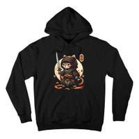 Japanese Samurai Cat Tattoo Kawaii Ninja Cat Ninja Kitten Warriors Tall Hoodie