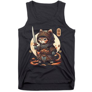 Japanese Samurai Cat Tattoo Kawaii Ninja Cat Ninja Kitten Warriors Tank Top