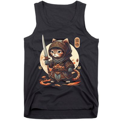 Japanese Samurai Cat Tattoo Kawaii Ninja Cat Ninja Kitten Warriors Tank Top