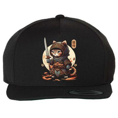 Japanese Samurai Cat Tattoo Kawaii Ninja Cat Ninja Kitten Warriors Wool Snapback Cap