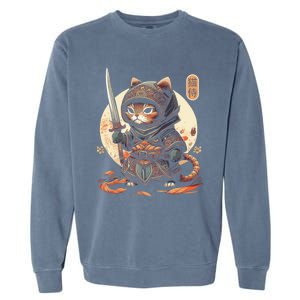 Japanese Samurai Cat Tattoo Kawaii Ninja Cat Ninja Kitten Warriors Garment-Dyed Sweatshirt