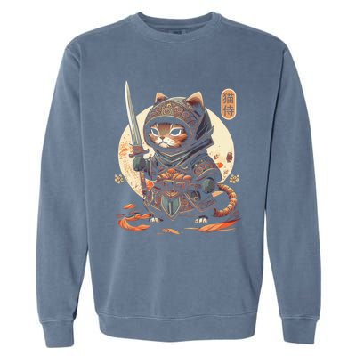 Japanese Samurai Cat Tattoo Kawaii Ninja Cat Ninja Kitten Warriors Garment-Dyed Sweatshirt