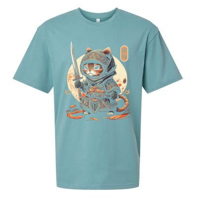 Japanese Samurai Cat Tattoo Kawaii Ninja Cat Ninja Kitten Warriors Sueded Cloud Jersey T-Shirt