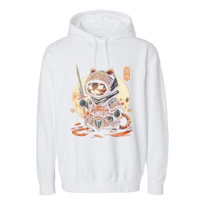 Japanese Samurai Cat Tattoo Kawaii Ninja Cat Ninja Kitten Warriors Garment-Dyed Fleece Hoodie