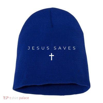 Jesus Saves Cross Subtle Christian Minimal Religious Faith Short Acrylic Beanie