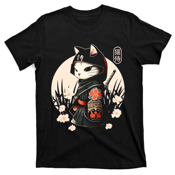 Japanese Samurai Cat Tattoo Kawaii Ninja Cat Ninja Kitten Warriors T-Shirt