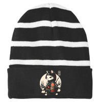 Japanese Samurai Cat Tattoo Kawaii Ninja Cat Ninja Kitten Warriors Striped Beanie with Solid Band