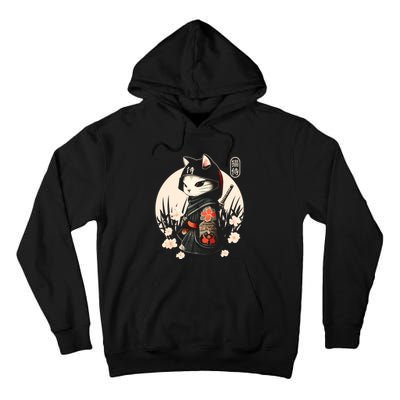 Japanese Samurai Cat Tattoo Kawaii Ninja Cat Ninja Kitten Warriors Tall Hoodie