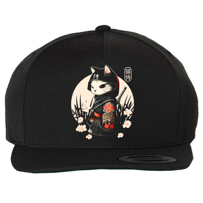 Japanese Samurai Cat Tattoo Kawaii Ninja Cat Ninja Kitten Warriors Wool Snapback Cap