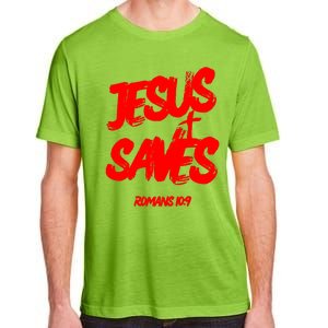 Jesus Saves Christian Faith Bold Red Letters And Cross Cute Premium Adult ChromaSoft Performance T-Shirt