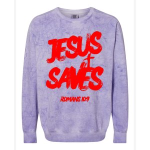 Jesus Saves Christian Faith Bold Red Letters And Cross Cute Premium Colorblast Crewneck Sweatshirt