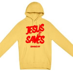 Jesus Saves Christian Faith Bold Red Letters And Cross Cute Premium Premium Pullover Hoodie