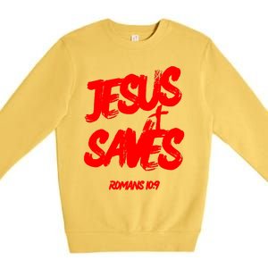 Jesus Saves Christian Faith Bold Red Letters And Cross Cute Premium Premium Crewneck Sweatshirt