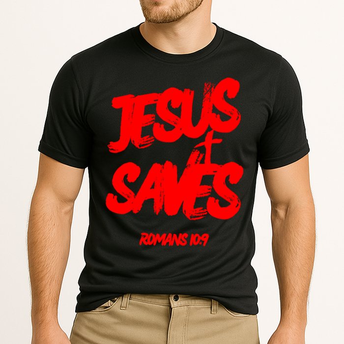Jesus Saves Christian Faith Bold Red Letters And Cross Cute Premium Cooling Performance Crew T-Shirt