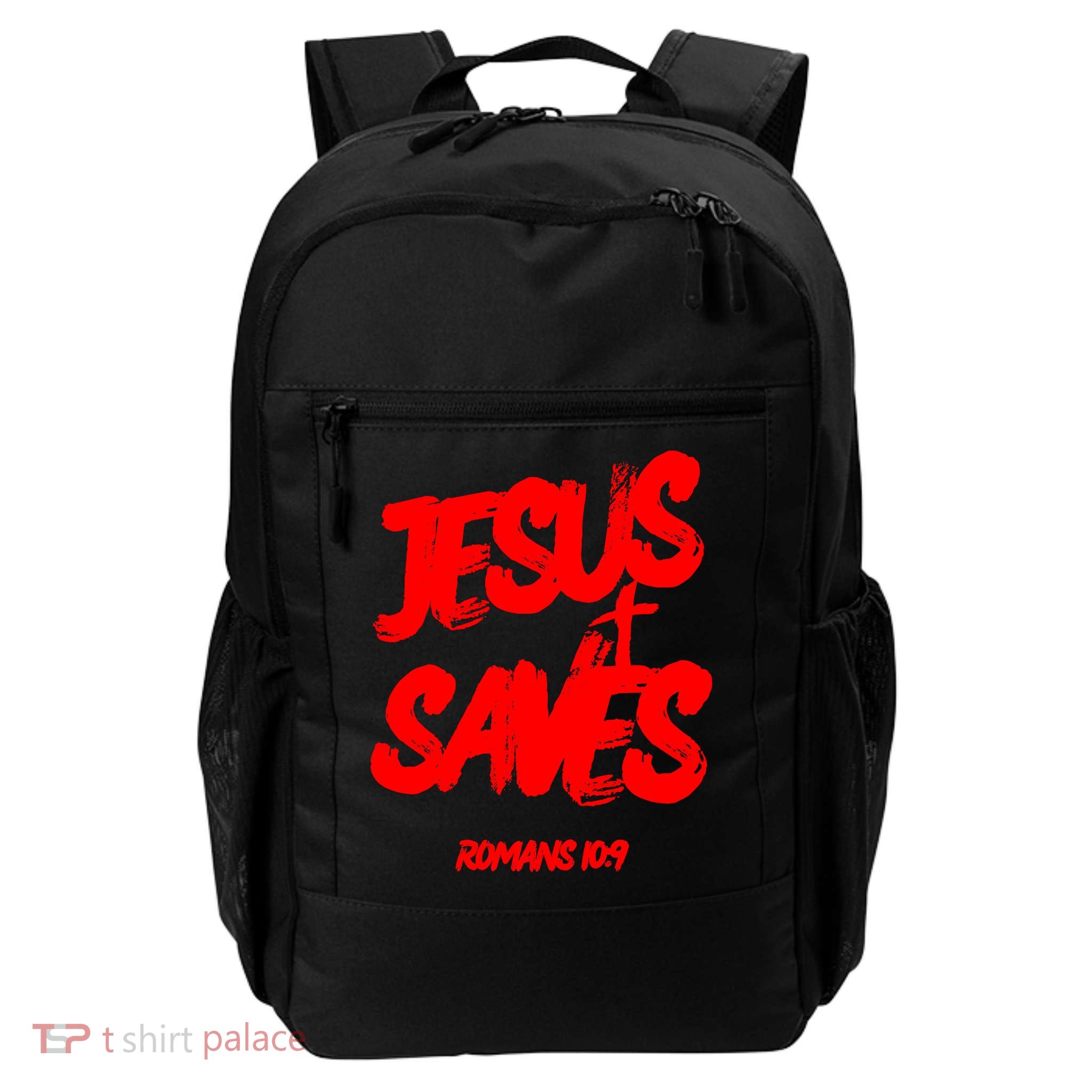 Jesus Saves Christian Faith Bold Red Letters And Cross Cute Premium Daily Commute Backpack