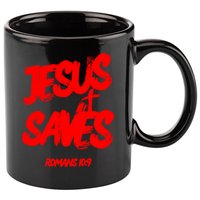 Jesus Saves Christian Faith Bold Red Letters And Cross Cute Premium 11oz C Handle Ceramic Mug