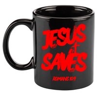 Jesus Saves Christian Faith Bold Red Letters And Cross Cute Premium 11oz C Handle Ceramic Mug