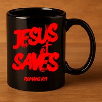 Jesus Saves Christian Faith Bold Red Letters And Cross Cute Premium 11oz C Handle Ceramic Mug