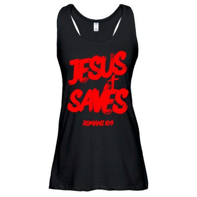 Jesus Saves Christian Faith Bold Red Letters And Cross Cute Premium Ladies Essential Flowy Tank