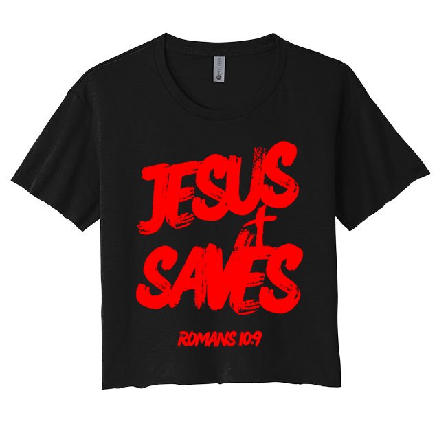 Jesus Saves Christian Faith Bold Red Letters And Cross Cute Premium Crop Top